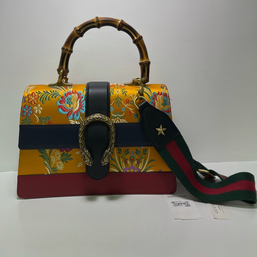 Gucci Satin Calfskin Bamboo Tokyo Print Medium Dionysus Top Handle Bag